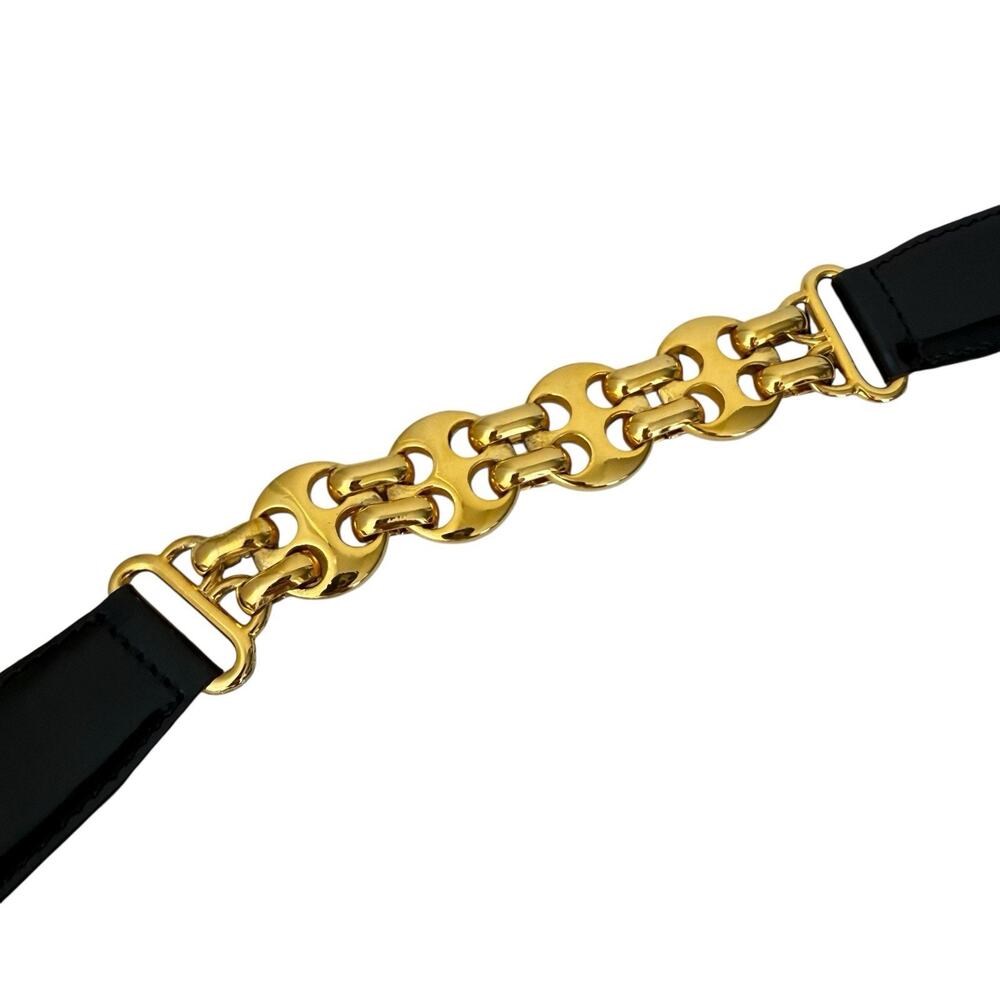 Vintage Escada Womens 34-36 Midnight Blue Patent Leather Gold Chain 80s Luxury - Picture 4 of 8